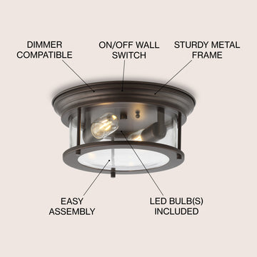 Lauren 13.25" Metal/Glass LED Flush Mount